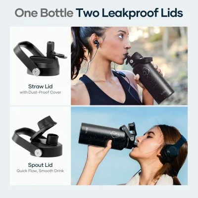 Buzio Duet Series Water Bottle with 2 Lids and Sleeve 1L - Starry Black